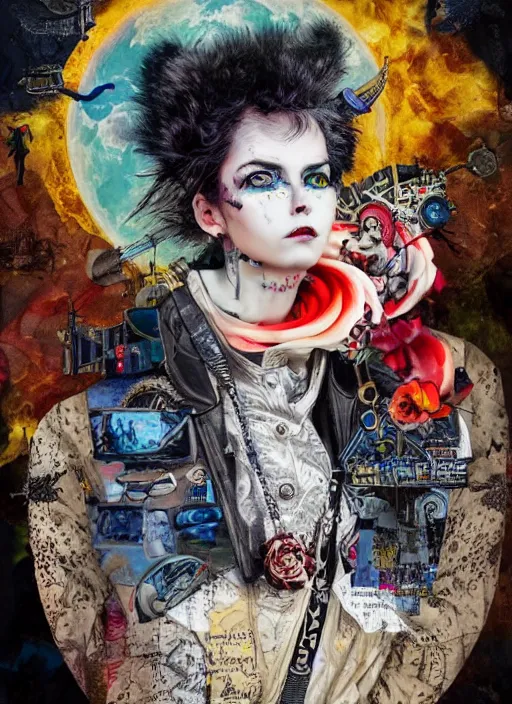 Prompt: better off dead, digital collage, moon, punk, steampunk, fashion, soft, vintage maximalist style, digital painting, 4 k, hdr, sharp focus, art by sandra chevrier, john hoyland, teamlab fine art with subtle redshift rendering