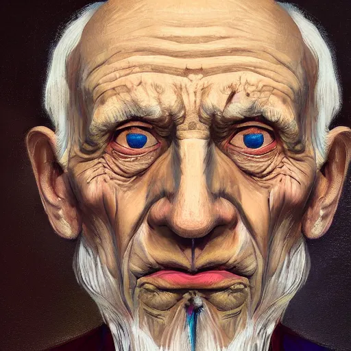 Prompt: Intricate five star Old man facial portrait by Pablo Picasso, oil on canvas, high detail, matte finish, high contrast, 3d depth, masterpiece, vivid colors, artstationhd