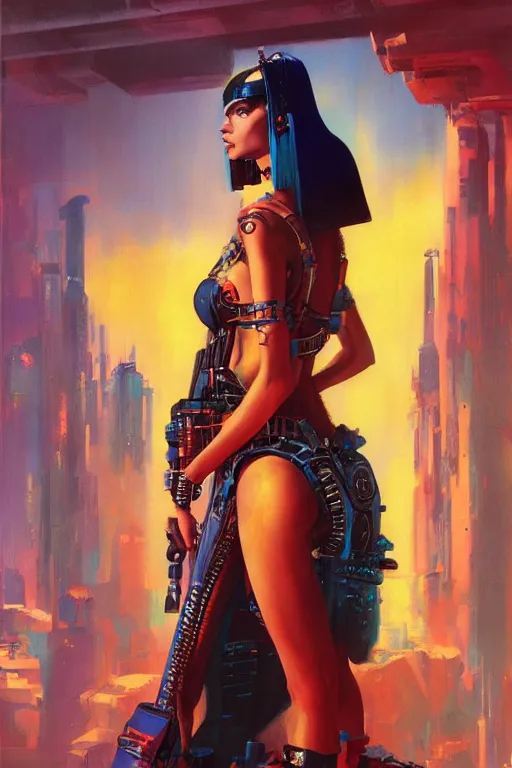 Image similar to a cyberpunk half length portrait of cleopatra, by paul lehr, jesper ejsing