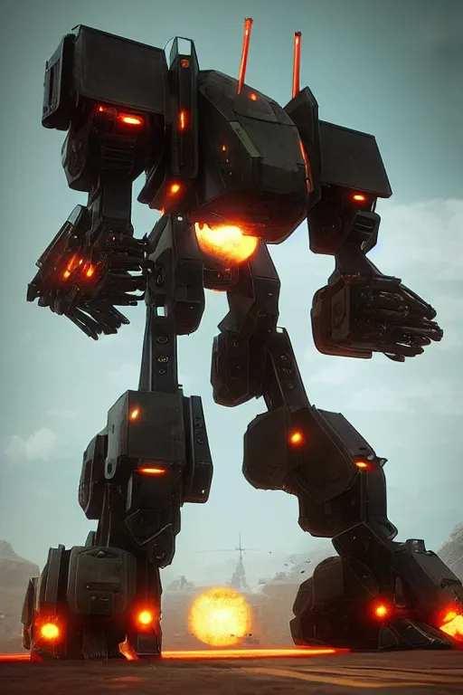 Image similar to “ mechwarrior, battletech in war thunder game. front on, symmetrical. industrial design. good design award, innovative product concepts, most respected design, amazing depth, glowing, 3 d octane cycle unreal engine 5, volumetric lighting, cinematic lighting, cgstation artstation concept art ”