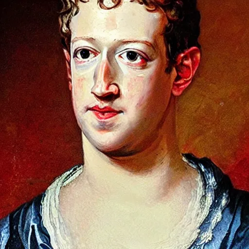 Prompt: 1700s portrait close up mark zuckerberg in robe à la française by pollock enlightenment era, gaudy colors, terminator