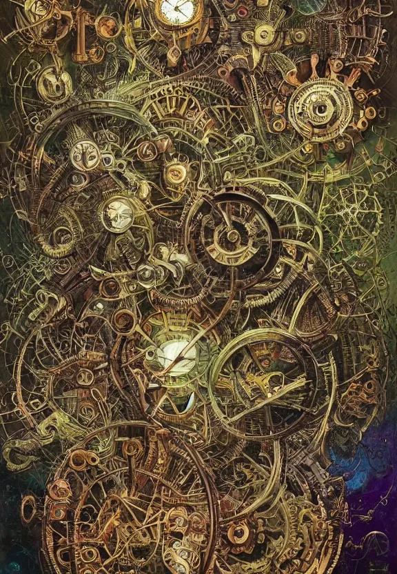 Prompt: simplicity, elegant, muscular eldritch clockwork, machinery, industry, radiating, colorful mandala, psychedelic, overgrown garden environment, by ryan stegman and hr giger and esao andrews and maria sibylla merian eugene delacroix, gustave dore, thomas moran, the movie the thing, pop art, street art, graffiti, saturated