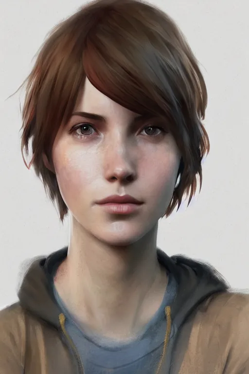 Image similar to detailed concept art portrait of max caulfield from life is strange, on a depth of field background, artstation, award - winning realistic sci - fi concept art by jim burns and greg rutkowski, beksinski, a realism masterpiece, expressive color palette, james gilleard, bruegel, alphonse mucha, and yoshitaka amano