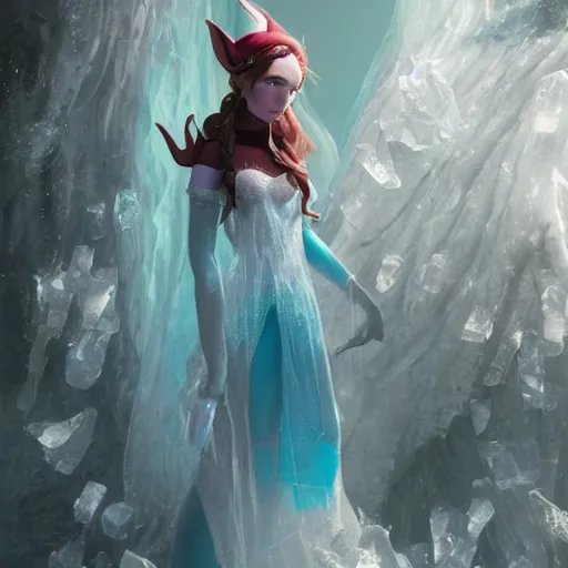 Image similar to a fantasy elf woman trapped and frozen trying to get out of a block of clear ice, with frozen flowers around her, treding artstation, greg rutkowski, cinema 4 d, cinematographic, greg rutkowski