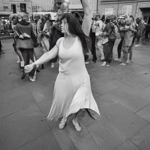 Prompt: beautiful woman is dancing into circle of fire, realism, photo-realism, hyper-realism, photo by Anton Corbjin, leica 35mm