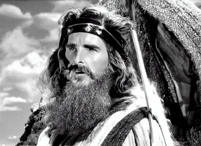 Image similar to film still of Christian Bale as Moses in The Ten Commandments 1956