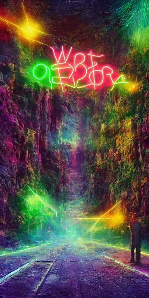 Image similar to neon Harry Poter world, hyper realistic, landscape, nature