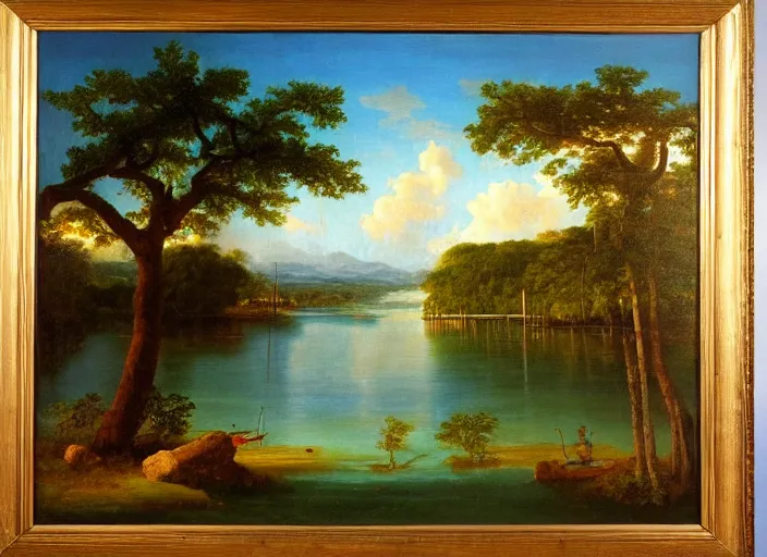 Image similar to florida keys in the style of hudson river school of art, oil on canvas