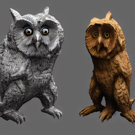 Prompt: a chimera of an owl and a bear, high detail render