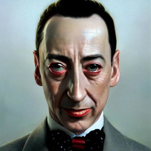 Image similar to close portrait of peewee herman, high detail, dramatic light, digital art, painted by greg rutkowski, painted by seb mckinnon, trending on artstation