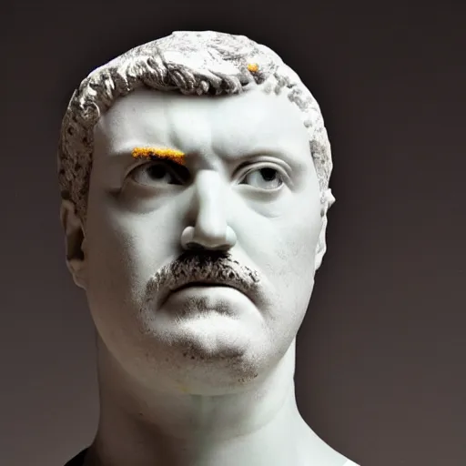 Image similar to a cracked roman marble statue of nicolas maduro, highly detailed photography