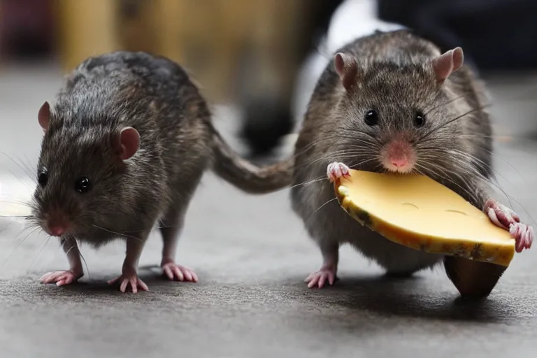 Image similar to photo, emma watson as furry antropomorphic rat, eats cheese, highly detailed, intricate details