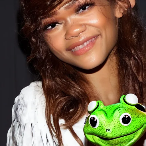 Image similar to zendaya as a frog,