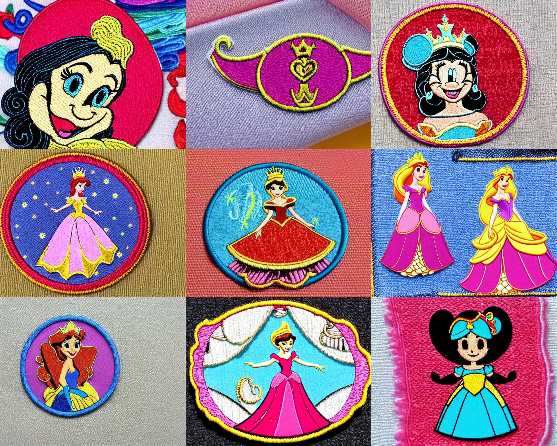 Prompt: disney's princess, patch, fabric crest, textile patch, macro, detailled