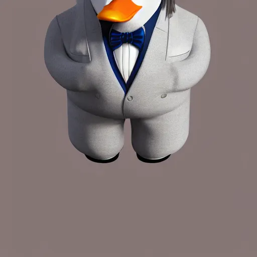 Image similar to a high detail photo of an antropomorphic duck wearing a suit, trending on artstation