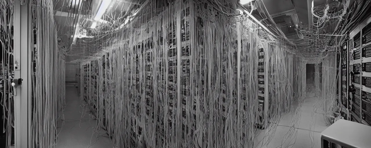 Image similar to a large computer server room overflowing with spaghetti, canon 5 0 mm, cinematic lighting, photography, retro, film, kodachrome, closeup