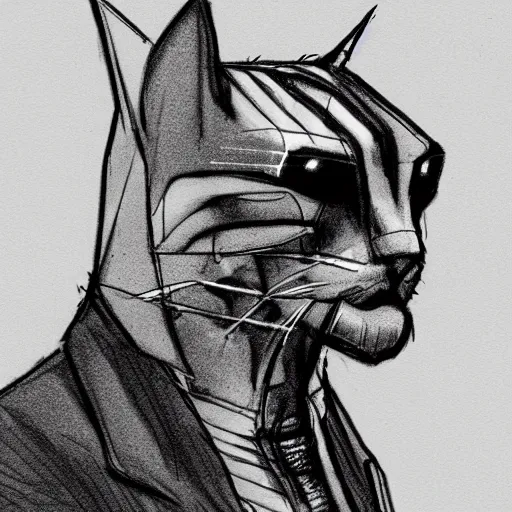 Prompt: cyberpunk cat wearing a suit sketch side view