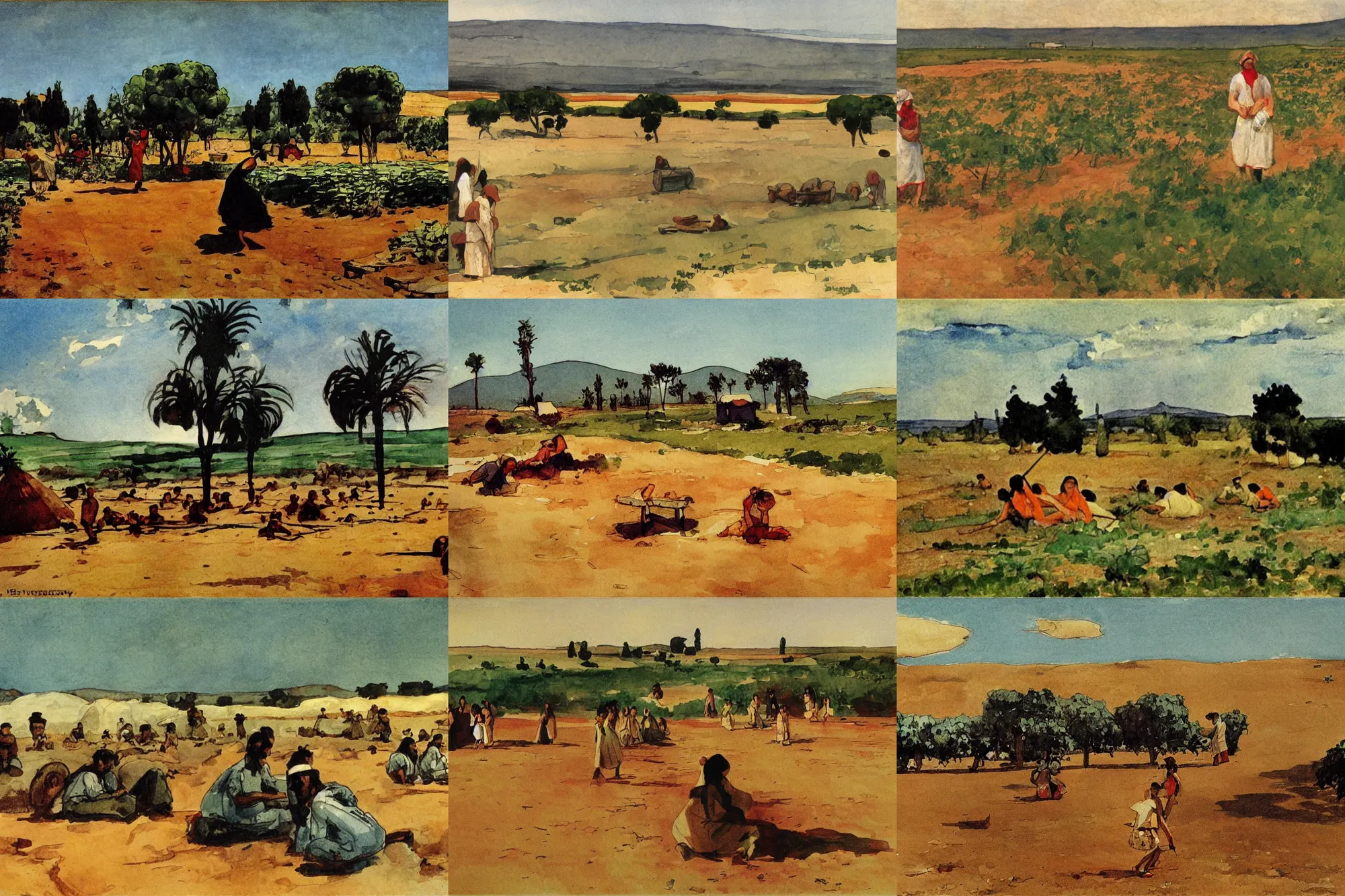 Prompt: kibbutz in israel, by winslow homer