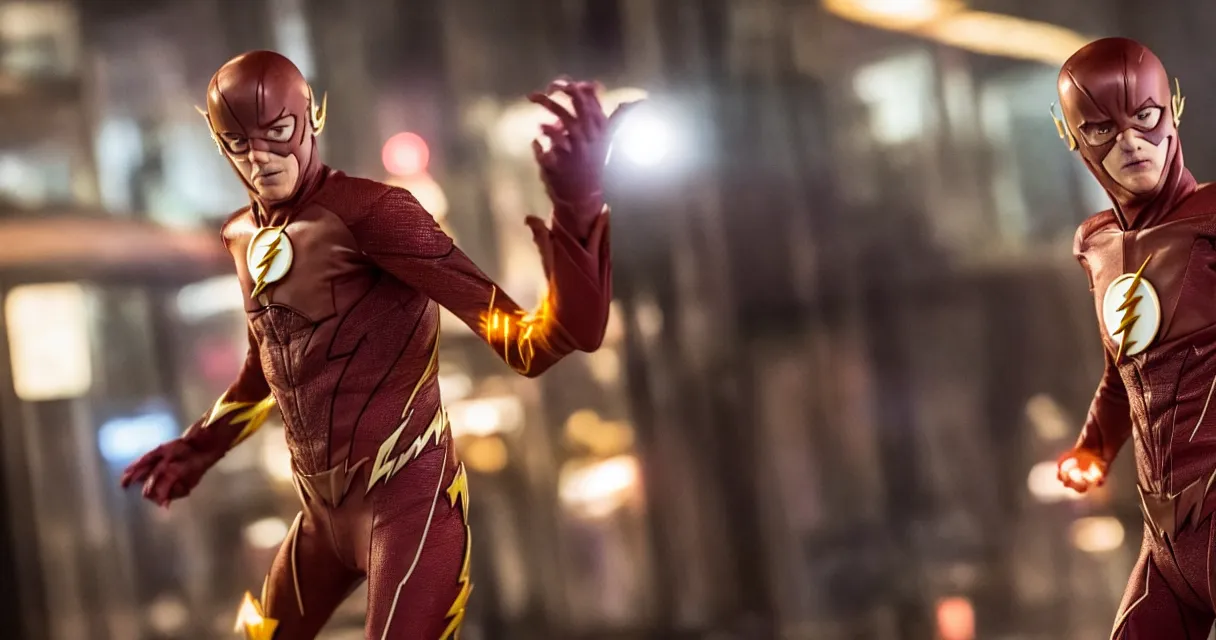 Image similar to tig notaro as the flash in the the flash movie, cinematic, widescreen, 4 k, anamorphic lens, 4 0 mm f / 2. 8