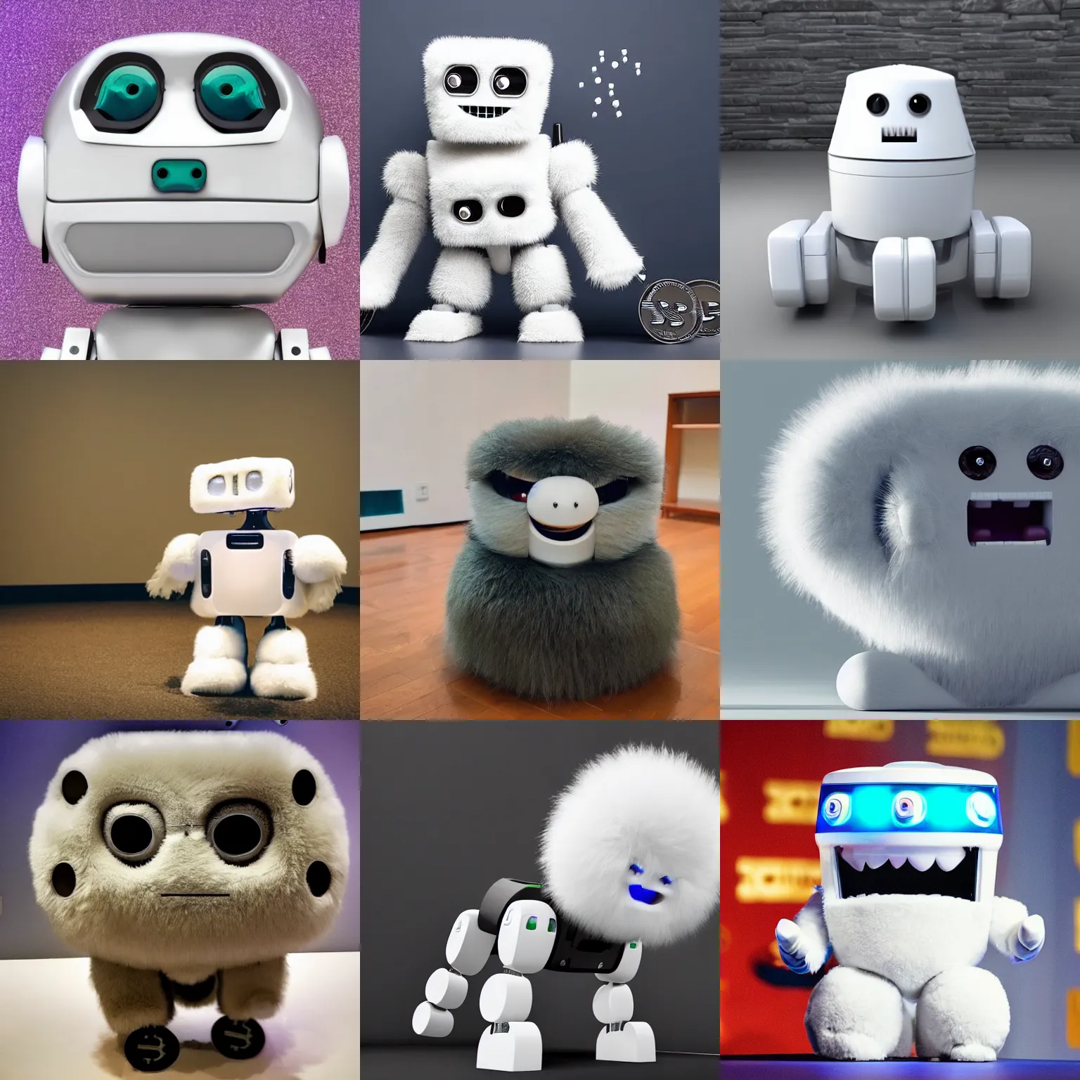 Prompt: <picture quality=hd+ mode='attention grabbing'>A benevolent super intelligent adorable fluffy robot laughs as it pumps a cryptocurrency but doesnt dump it</picture>