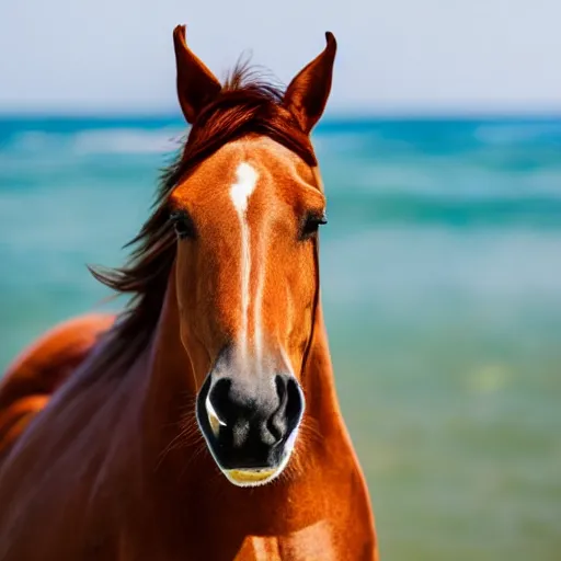 Prompt: a horse prancing in the ocean