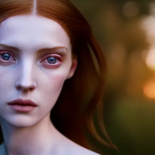 Image similar to photographic portrait of a stunningly beautiful english renaissance female in soft dreamy light at sunset, beside the river, soft focus, contemporary fashion shoot, in a denis villeneuve and tim burton movie, by edward robert hughes, jimmy nelsson, extremely detailed, breathtaking, hyperrealistic, perfect face, octane render