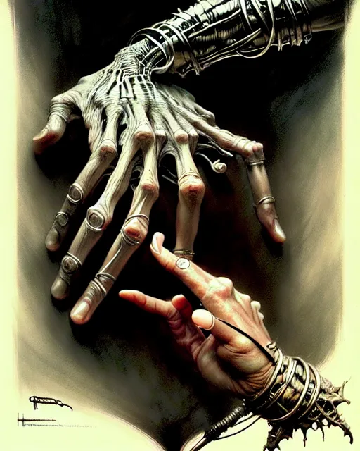 Image similar to human hand anatomy for artists fantasy character portrait, ultra realistic, cinematic, concept art, wide angle, intricate details, hologram, highly detailed by greg rutkowski, aaron horkey, gaston bussiere, craig mullins, simon bisley, arthur rackham