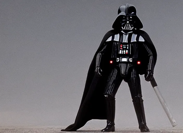 Prompt: film still of Darth Vader as William the man in black in Westworld ,