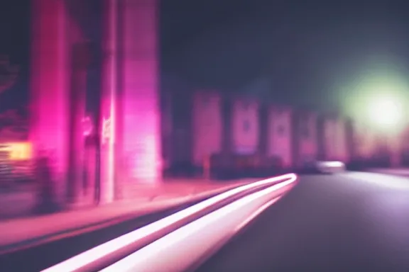 Image similar to dash cam footage at night of a car glowing neon pink