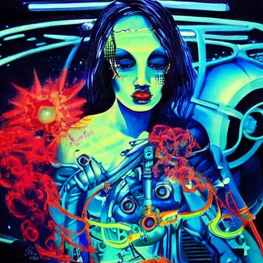 Prompt: a beautiful painting of a machine girl album cover with crazy elements, hyperpop, 9 0 s glitch core