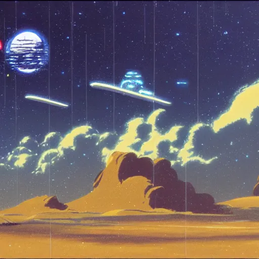 Image similar to sci - fi space landscape by studio ghibli, matte painting