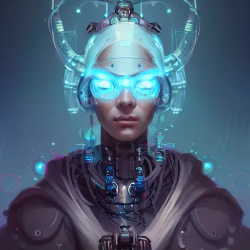 Prompt: a portrait of a beautiful cybernetic shaman, cyberpunk concept art by pete mohrbacher and wlop and artgerm and josan gonzales, digital art, highly detailed, intricate, sci-fi, sharp focus, Trending on Artstation HQ, deviantart, unreal engine 5, 4K UHD image