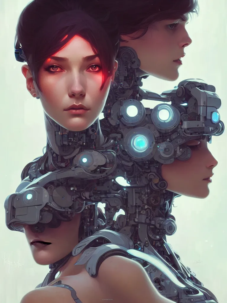 Image similar to a beautiful cyborg girl, fantasy, portrait, sharp focus, intricate, elegant, digital painting, artstation, matte, highly detailed, concept art, illustration, ambient lighting, art by ilya kuvshinov, artgerm, Alphonse mucha, and Greg Rutkowski