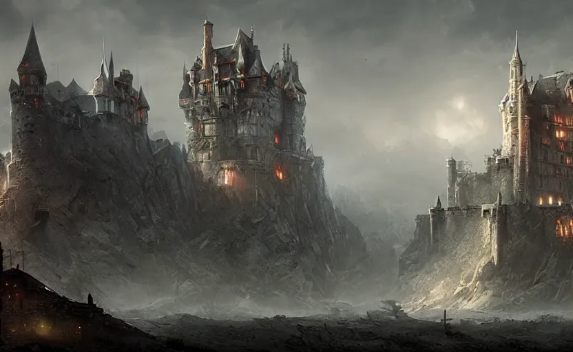 Image similar to Sprawling Castle!!. Atmospheric matte painting by Darek Zabrocki and Emmanuel Shiu, 4k ultra detailed, cinematic.