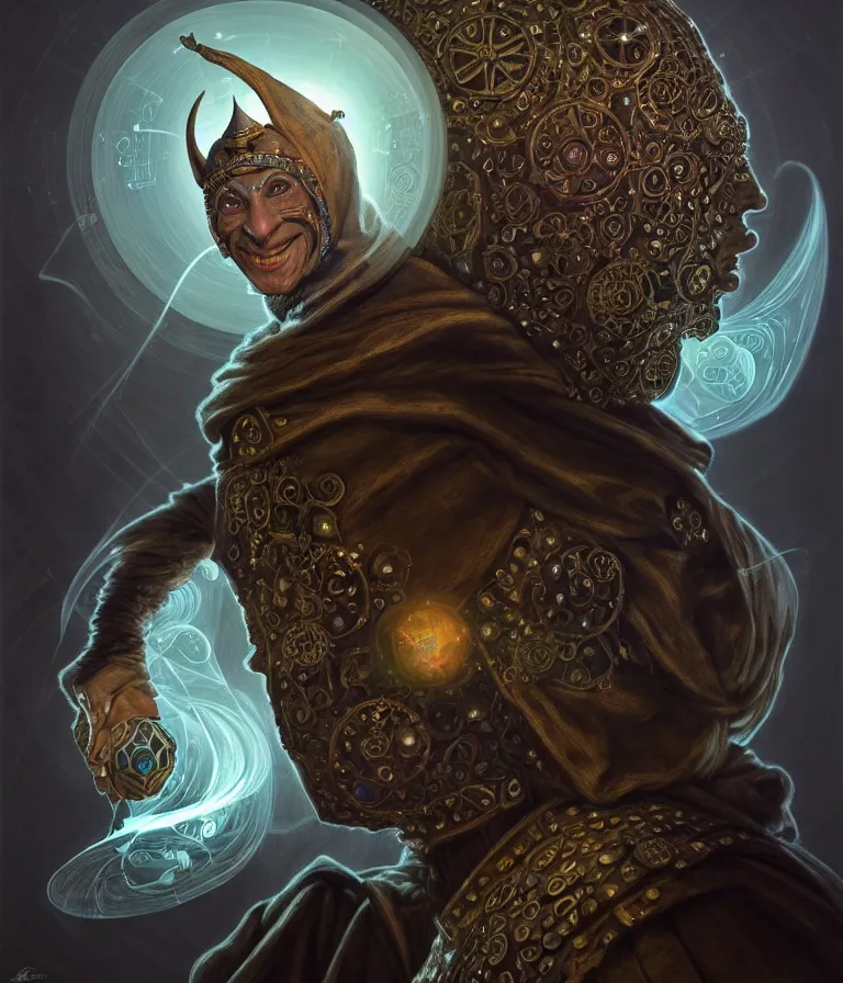 Image similar to front!!! shot of a court jester!!! character, hyperdimensional, bioluminescent hypercubes, dark holography!!!, spectral, chrome, (((intricate))), elegant, highly detailed, centered, (((artstation, concept art, smooth, sharp focus, artgerm, Tomasz Alen Kopera, Peter Mohrbacher, donato giancola, Joseph Christian Leyendecker, WLOP, Boris Vallejo))), mugshot!!!!!, ugly!!!!!!, octane render, nvidia raytracing demo, octane render, nvidia raytracing demo, octane render, nvidia raytracing demo, grainy, muted, 8K, digitalblasphemy, metatron