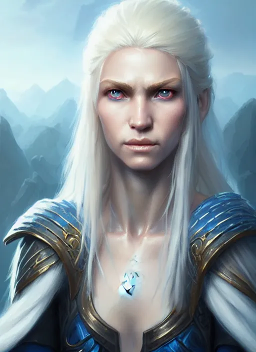 Image similar to a fantasy style portrait painting of shy white female paladin scar wound left eye with blonde hair and blue eyes, holy oil painting unreal 5 daz. rpg portrait extremely detailed artgerm greg rutkowski _ greg