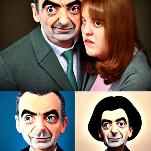 Image similar to A portrait mr bean elizabeth teams up with a teenage mr bean, perfect faces, 50 mm, award winning photography