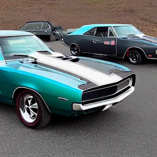 Image similar to hybrid car between 1 9 6 9 dodge charger and 1 9 6 9 camaro rs / ss and mini cooper