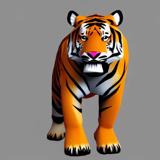 Prompt: A low polygon render of a tiger, on a white background, isometric 3d,