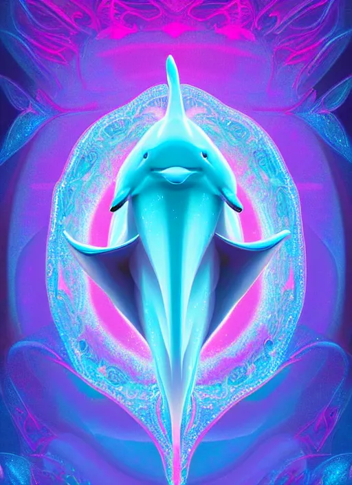 Image similar to symmetry!! product render poster vivid colors divine proportion dolphin, ice and snow, glowing fog intricate, elegant, highly detailed, digital painting, artstation, concept art, smooth, sharp focus, illustration,