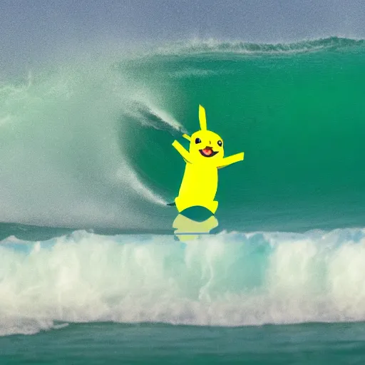 Prompt: pikachu surfing on a wave made of green slime