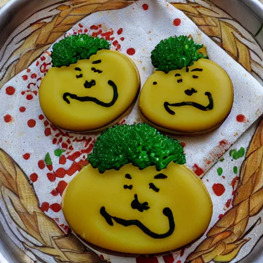 Prompt: spicy marmelade on a broccoli cookie, art by van gogh