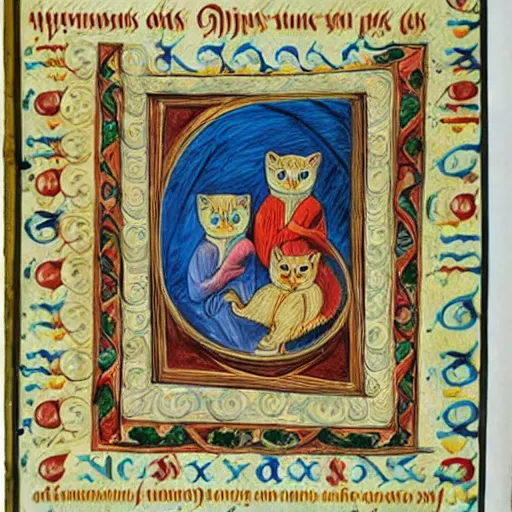 Image similar to illuminated manuscript with cats