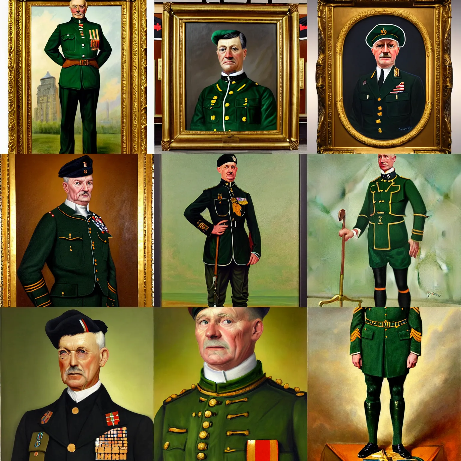 Prompt: official portrait of german chancellor celtic's marcus smart, 1 9 3 1, in military uniform, uniform inspired by boston celtics, oil on canvas by william sidney mount, national archives, trending on artstation