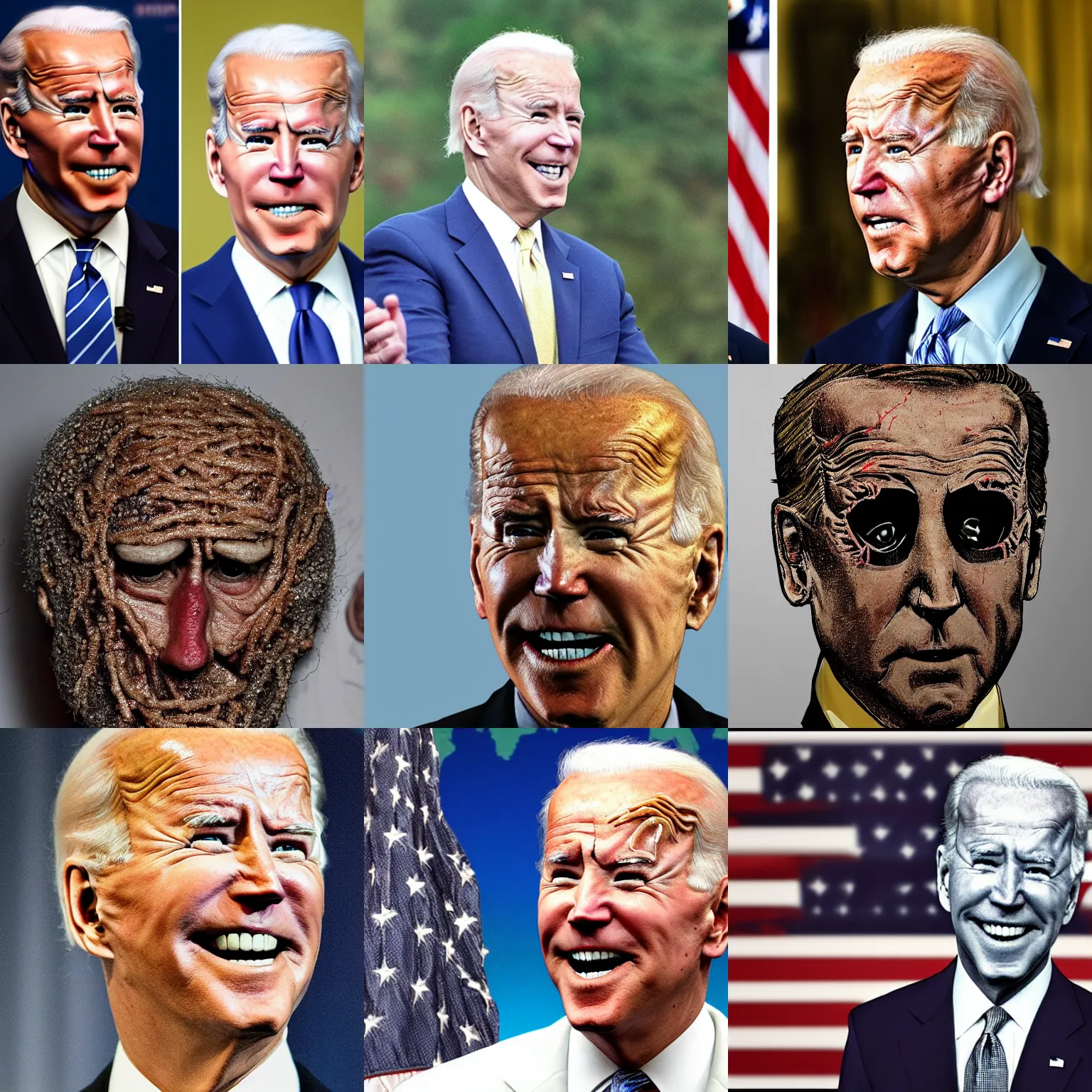 Prompt: the head of joe biden made out of maggots