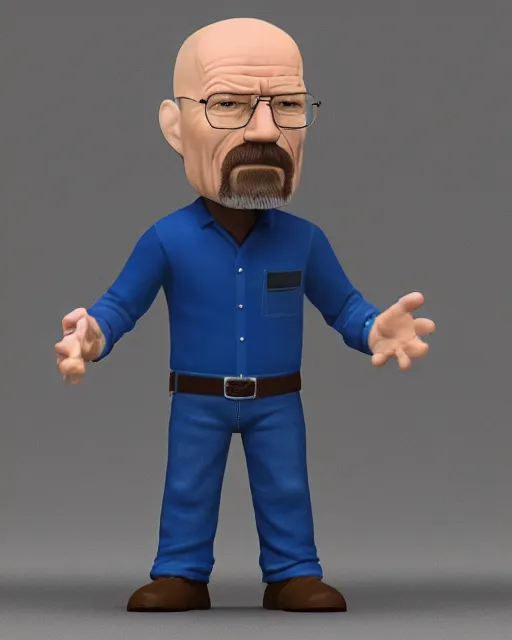 Image similar to full body 3d render of Walter White as a funko pop, studio lighting, white background, blender, trending on artstation, 8k, highly detailed