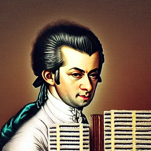 Prompt: Mozart playing EDM