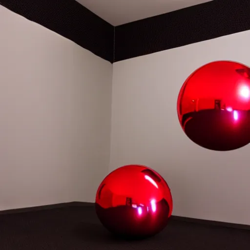 Prompt: chrome spheres on a red cube, studio lighting