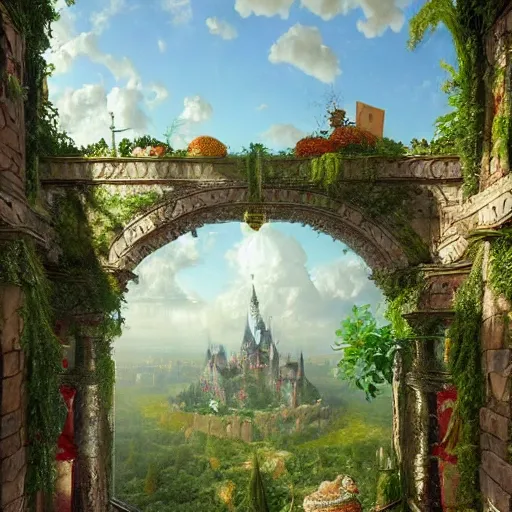 Image similar to paint surrealist 🥦🏰🍄, ferdinand knab, high definition and detailed 4 k