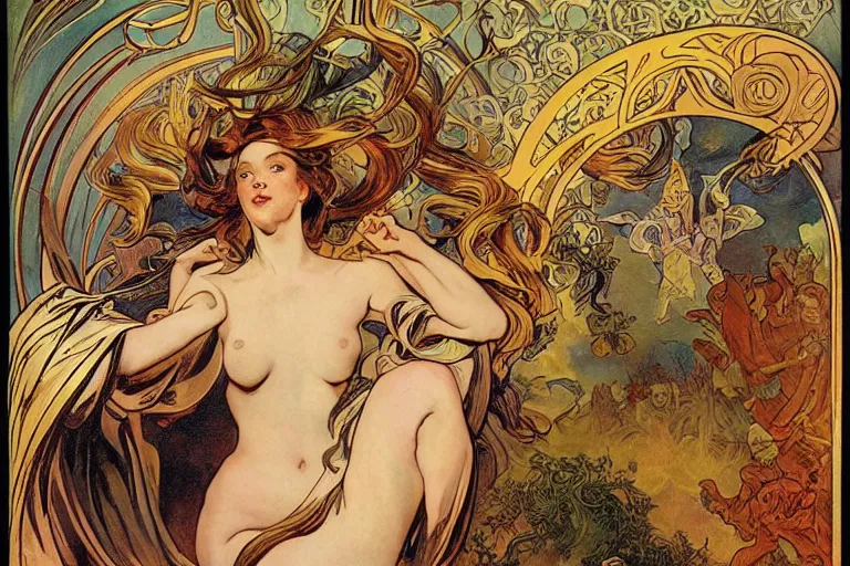 Prompt: Fantasy monster by Pieter Paul Rubens and Alphonse Mucha, art nouveau, poster colors, dramatic lighting, hyper detailed, dramatic camera angle